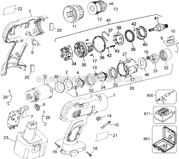 Page A Diagram and Parts List for 2852 Type 2 Black and Decker Cordless Drill